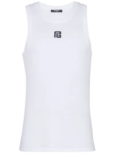 Balmain Logo-embroidered Tank Top In White