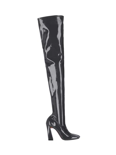 Amina Muaddi Marine Stretch 95 Latex Over-the-knee Boots In Grey