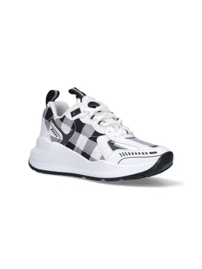 Burberry Check-pattern Leather Sneakers In White