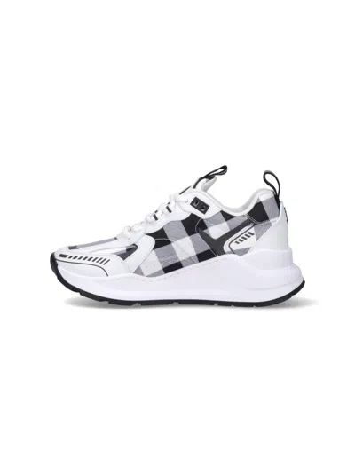 Burberry Check-pattern Leather Sneakers In White