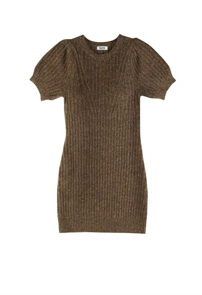 525 America Puff Sleeve Pointelle Ribbed Dress In Pecan In Beige