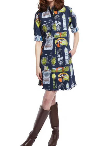 Dizzy Lizzie Chatham Dress In Navy Globes In Multi