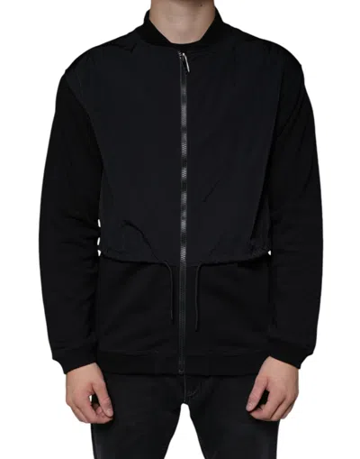 Pre-owned Msgm Cotton Full Zip Bomber Long Sleeves Men's Jacket () In Black