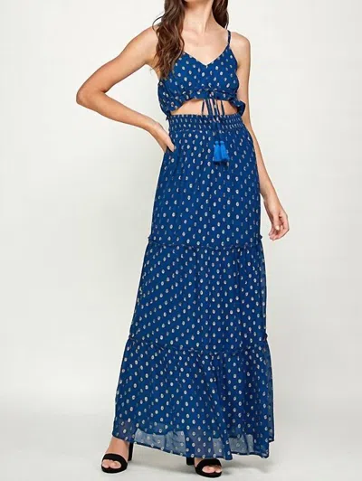 En Creme Cut Out Maxi Dress In Navy/gold In Multi