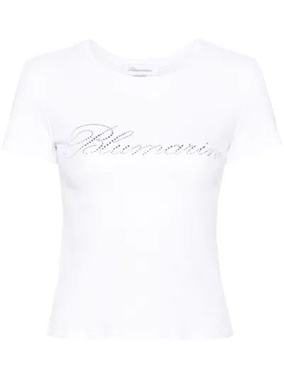 Blumarine T-shirt With Studs And Rhinestone Embroidery In White