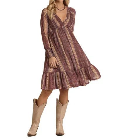Rock & Roll Denim Panhandle Smocked Bodice Knit Dress In Dark Orchid In Multi
