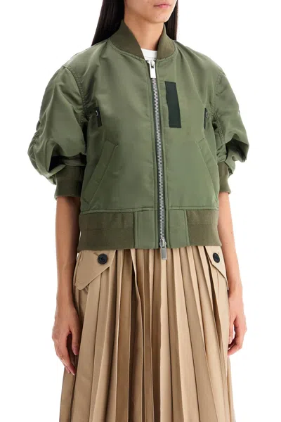 Sacai Short-sleeved Bomber In Green