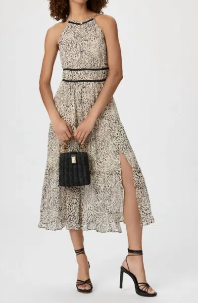 PAIGE ESMERELDA SILK GEORGETTE MIDI DRESS IN CLOUD DANCER/BLACK 