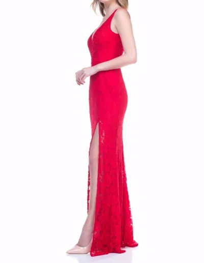 Maniju Red Lace Long Dress In Red