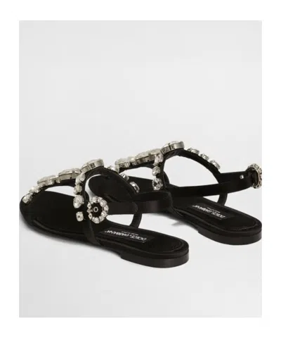 Dolce & Gabbana Women Black Sandals With Embroidered Stones Decorations In Satin Woman In Black