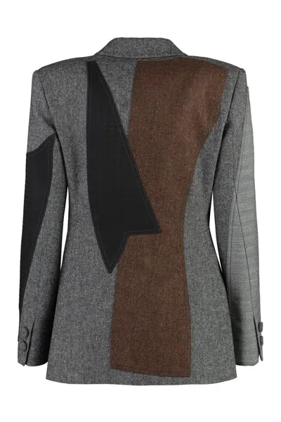 Moschino Patchwork Double-breasted Blazer In Grey
