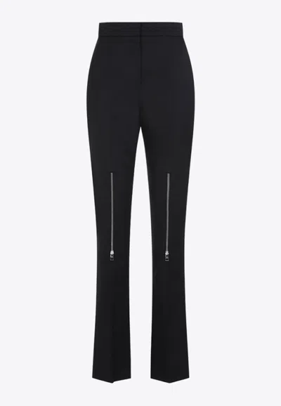 Alexander Mcqueen Wool Flared Pants In Black