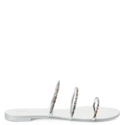 Giuseppe Zanotti Dark Colorful Crystal-embellished Slides In Silver