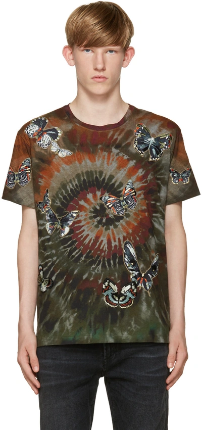 Shop Valentino Green Tie Dye Butterfly T-shirt