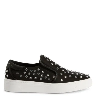 Giuseppe Zanotti Gz94 Crystal-embellished Satin Sneakers In Black