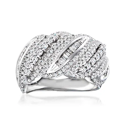 Ross-simons Baguette And Round Diamond Striped Ring In Sterling Silver In White