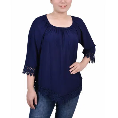 Ny Collection Petite Size 3/4 Sleeve Peasant Blouse In Blue