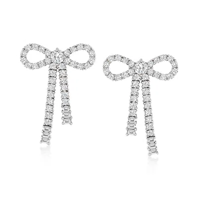 Ross-simons White Topaz Bow Drop Earrings In Sterling Silver In White