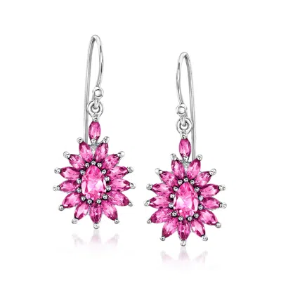 Ross-simons Rhodolite Garnet And . Pink Topaz Flower Drop Earrings In Sterling Silver In Purple