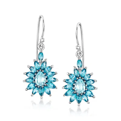 Ross-simons Swiss And London Blue Topaz Flower Drop Earrings In Sterling Silver In Blue