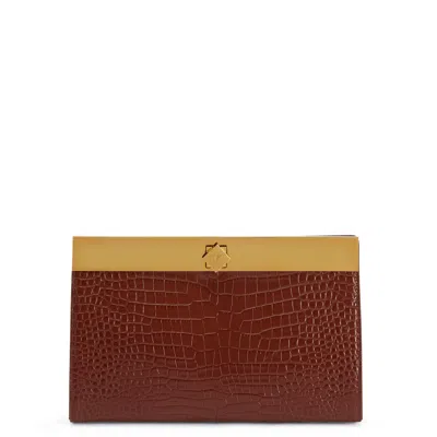 Giuseppe Zanotti Tanaya Crocodile-effect Clutch Bag In Brown