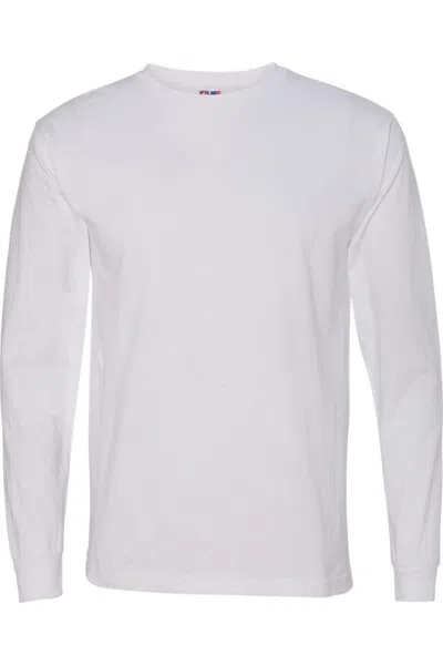 Bayside Usa-made 100% Cotton Long Sleeve T-shirt In White