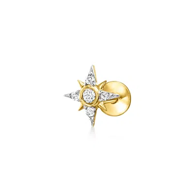 Rs Pure By Ross-simons Diamond-accented Star Single Flat-back Stud Earring In 14kt Yellow Gold In White