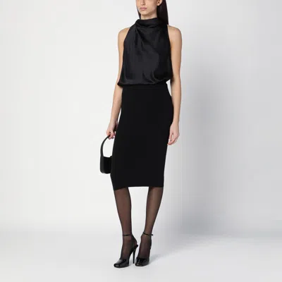 Saint Laurent High-waisted Wool Pencil Skirt With Ribbed Edges In Black