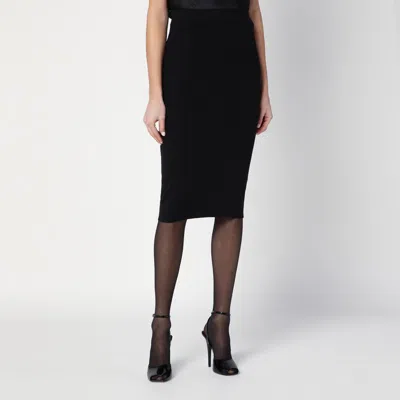 Saint Laurent High-waisted Wool Pencil Skirt With Ribbed Edges In Black