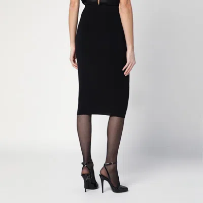 Saint Laurent High-waisted Wool Pencil Skirt With Ribbed Edges In Black