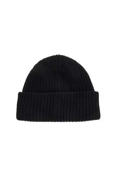 Ganni Oversize Ribbed Beanie In Black