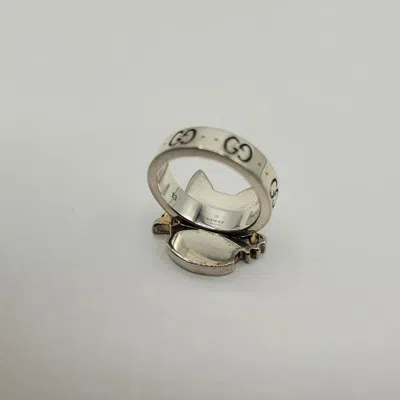Gucci Bosco & Orso Aged Silver Bosco Head Gg Ring It 13 / Us 6.5 In Silver