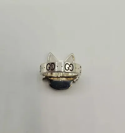 Gucci Bosco & Orso Aged Silver Bosco Head Gg Ring It 13 / Us 6.5 In Silver