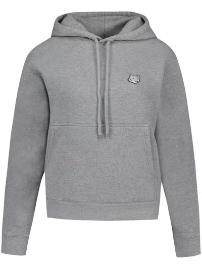 Maison Kitsuné Fox Head Hoodie In Medium Grey Melange