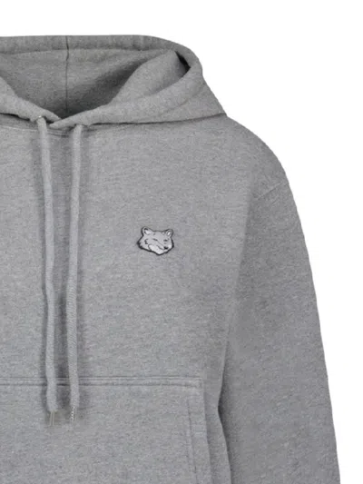 Maison Kitsuné Fox Head Hoodie In Medium Grey Melange