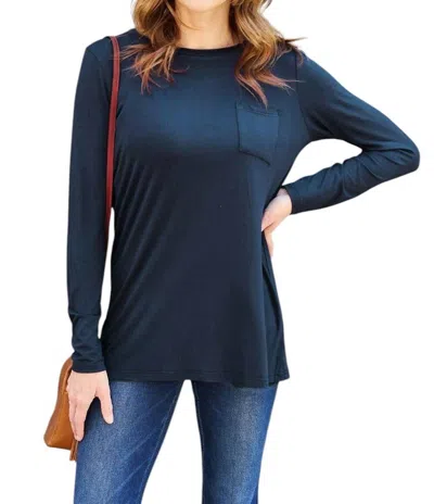 Basic Bae Luxe Long Sleeve Top With Pockets In Dark Navy In Blue