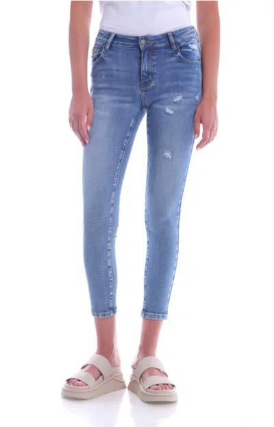 Bianco Ariella Mid Rise Distressed Skinny Jean In Light Wash In Blue
