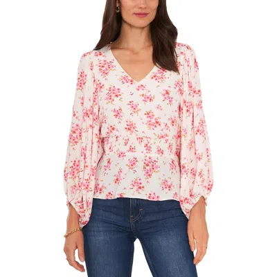 Vince Camuto Womens Floral Print Peplum Blouse In White