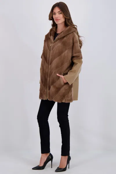 Gorski Chevron Mink Parka With Cashmere Sleeves In Black
