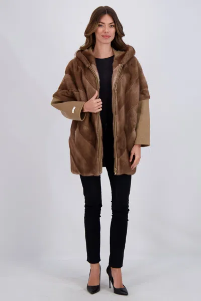 Gorski Chevron Mink Parka With Cashmere Sleeves In White