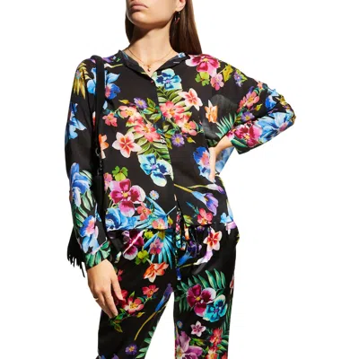 Johnny Was Maeve Floral Print Long Sleeve Button Tunic In Black Multi Color In Multi