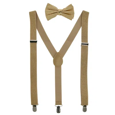 Ctm Glitter Gold Bow Tie And Suspender Set In Gold