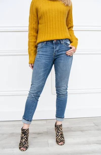 Dear John Denim Blaire Mid Rise Slim Straight Jeans In Savoy In Multi