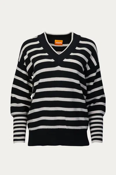 BRODIE CASHMERE NATALIA STRIPED V-NECK JUMPER IN COAL 