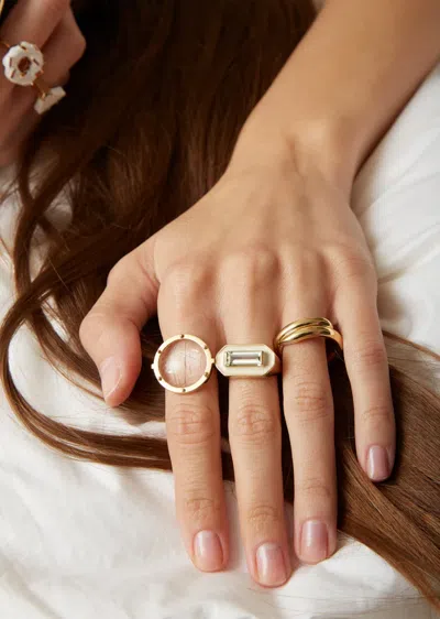 Aliita Deco Maxi Enameled 9k Yellow Gold Amethyst Ring In Panna