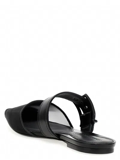 Alexander Mcqueen Black Mesh And Leather Punk Slippers