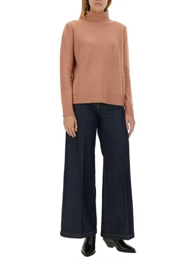 Aspesi High-neck Wool Jersey With Ribbed Hem