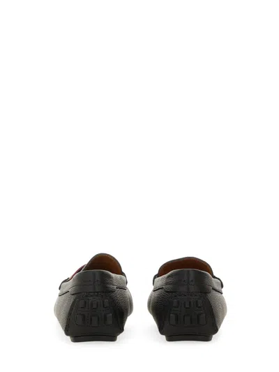 Bally Textured Leather Driver Loafers With Contrast Stripe