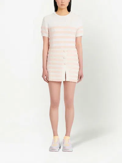 Balmain Button-embellished Striped Knitted Mini Skirt