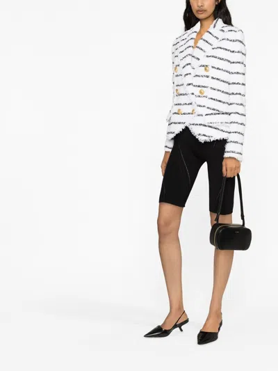 Balmain Cotton Blend Tweed Striped Button Blazer